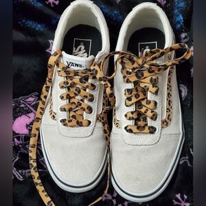 Vans Women's Suede Tennis Shoes With Leopard Print Stripe